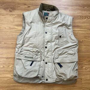 Vtg St Johns Bay Grey Rugged Down Puffer Vest Sz M Snap Button Zip Corduroy Neck